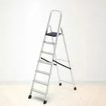 Asian Paints TruCare Home Ladder, Foldable with 7 Steps | 5-Year Warranty | Durable, Heavy Duty, Anti-Skid Aluminum Ladder | Guard Rail for Safety (7 Steps, Silver)