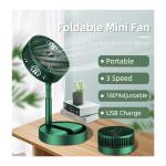 Epriko-USB Table Fans Folding Rechargeable Fan LED Light And Multifunction USB Charging Ultra High Speed 3 Blade Table Fan (Green)