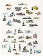 iDream World Architecture Journal Stationery DIY Stickers Scrapbooking Diary Mobile Laptop Suitcase Bicycle Guitar (Set of 40)