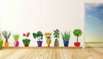 LANSTICK Multicolor Flower Pots Self Adhesive Wall Sticker