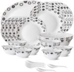 Larah Opalware Black Bone Ash Free Universal Microwave Safe Dinner Set (Pack Of 33)