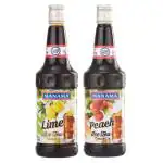 Manama Lime Ice Tea Syrup and Peach Ice Tea Syrup | 750ML Each | Mixer for Mocktails, Cocktails, Drinks, Juices, Beverages | Pack of 2