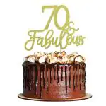 Zyozique Gold Glitter 70 & Fabulous Cake Toppers Seventy 70th Birthday Cake Picks Wedding Anniversary Party Cake Decorations Supplies
