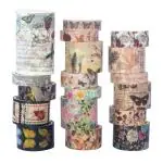 Hasthip 18 Rolls Vintage Washi Tape, 6 Sizes Floral Butterfly Botanical Flower With Gold And Silver Print Writable Tapes For Scrapbook, Craft, Scrapbooking Supplies