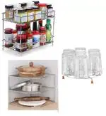 KPT Containers Kitchen Rack Steel Presents A Combo Pack Of Stainless Steel {Corner Rack+Spice Rack+Glass Stand}