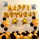 SHANAYA Birthday Decoration Items Kit- 35Pcs Birthday Decorative Combo set for Kids, Husband, Wife, Girls, Boys With Golden Black Helium Alphabet Foil Balloons,Metallic Rubber Baloon,Star Ballon