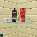 MOTIQO Premium Frosted Glass Bathroom Shelves Wall Mount Shower Corner Shelf with Rail Floating Glass Shelves for Bathroom, Kitchen, Livingroom (9 x 9 Inch - Set of 1)