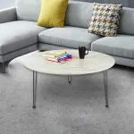 Kawachi Wooden Round Centre Table Tea, Coffee Table with Metal Hairpin Leg Caspio Grey