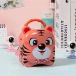 Radhya Accessories Tiger Coin Box for Kids with Lock and Key Cartoon Toy Money Bank for Kids (Pink)