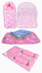 Toddylon New Born Baby Boy's & Baby Girl's Bedding Combo of Net Bed Sleeping Bag Gaddi Set & Sheets Sets