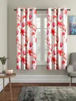 Home Sizzler 2 Pieces Abstract Flower Eyelet Polyester Window Curtains - 5 Feet, Pink