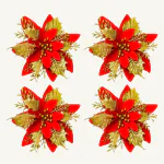 SpecialYou.in Pack of 4 Artificial Poinsettias Red and Golden Flowers for Christmas Tree Decoration, Stair Case Decor, Wall, Door, Wreath, Home Decoration, Christmas Decorations Items