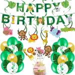 Festiko Safari Birthday Party Decorations Boys, Jungle Theme Birthday Decorations Party Supplies With Happy Birthday Banner, Balloons, Palm Leaves, Cake Toppers, 53 Pcs
