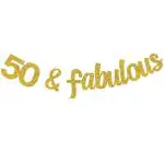 Festiko 50, Fabulous Banner, Happy 50th Birthday Party Decoration For 50th Birthday Wedding Anniversary Supplies, Milestone Birthday Party Decor (Gold Glitter, Double Sided)
