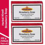 Herbal Khadi NATURAL STRAWBERRY SOAP with Vitamin C to Nourishing and Revitalizing Skin Remove the Excess Sebum on skin for Men & Women (Pack of 2) (250 g)