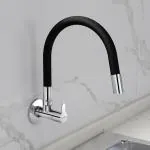 Plantex Pure Brass Tap for Kitchen Sink with Teflon tape & Brass Wall Flange/Flexible Silicone Swivel Spout Sink Cock Tap/Kitchen basin tap/Kitchen Taps for Home Sink-(FLO-810B)