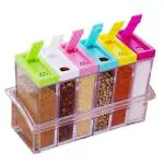 Vichaxan BPA Free Multicolor Plastic Jar Storage Container with Tray - 5 L (set of 6)