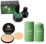 SUNISA 1 BB and CC Cream Foundation With Mushroom Head Air Cushion 20g and 1 Studio Fix Compact Powder with 1 Green Tea Stick Mask - (Pack of 4)