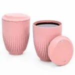 Eha Earth Friendly Retro Coffee Mug with Lid | Tea Cup Set of 2 | 350 ml | Made with Rice Husk | Microwave Safe Mugs for Gifting | Innocent