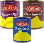 Yuvraj Sweets Cham Cham| kesar Ganderi & kesar Bati combo pack of 3 (1 KG x 3) Tin pack