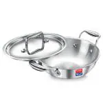Prestige Tri Ply Splendid Kadai 28Cm/4.0 L With SS Lid|Low Oil Cooking|Thick Gauge Tri-PIy Body|Even Heat Distribution|15 Years Warranty Silver