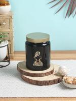 Storehaus Black Tinted Storage Jar - Metalic Lid, 590 ml capacity (Set of 1), Premium Color Coated & Printed Design Round shape container, Jar, Lead free Glass, Food Grade Glass, Truly Air Tight, Black colour