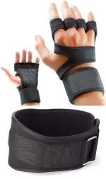 LEOSPORTZ Workout Gloves with Wrist Support for Gym Workouts, Pull Ups, Cross Training, Weightlifting, Calisthenics, WOD- Silicone Padding - Great Hand Grip & No Calluses (Gloves with Gym Belt)