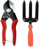 Green India Gardening Tool Set pack of 2 Pcs Contains Heavy Duty Grass Cutter / Double Cut with Hand Fork Garden Tool Kit (2 Tools)