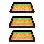 ANGIRA HANDICRAFTS Handmade Wooden Tray with Handprinted Designs Serving Trays Set of 3 Tray