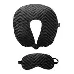 Travel Neck Pillow and Eye mask Set for Car Travel, Quilted Velvet Neck Rest, Flights for Men and Women, Head and Neck Rest Support, Black