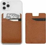 ClickCase Grainy Leather Metro, Credit Card Holder for Back of Mobile Phone or Case, Adhesive Sleeves Stick on Pocket Wallet For All Smartphones (Brown)