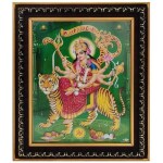 pujaNpujari Goddess Maa Durga Devi Photo Frame with Green Background for Wall Hanging and Pooja Room Religious Frame