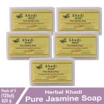 Herbal Khadi Natural PURE JASMIN SOAP Romantic Perfumed Glamourous Skin for Men and Women (Pack of 5) (625 g)