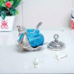 KridayKraft Metal Duck Shape Glass Bowl with Spoon for Saunf Supari & Dry Fruit Bowl of Home and Office Table Decorative Showpiece & Gifting Purpose