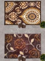 Athom Living Floral & Persian Brown Designer Soft Anti Slip Bathmat/Doormat Set