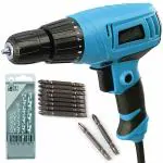 MLD screwdriver machine heavy duty 350w electric drill screw gun reverse forward rotation with torque adjust system 10 mm keyless chuck magnetic PH2 +/- bit 5pcs hss bit set [color_multi/material_Plastic