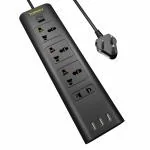 Topway 3 Meter Black USB Power Strip Extension Cord with Spike Guard