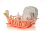 Inditradition 3 in 1 Kitchen Sink Basket Dish Drying Rack | Utensil Organizer Tray (Large, Orange), Plastic