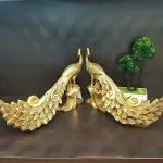 ARTSIKIA Brass Peacock Pair | Golden Mayur Pair for Home Decor | Big Brass Peacock Figurine | Standing Peacock | Showpiece/Gift Item | 11 x 4 x 7 Inches Weight - 6 Kg