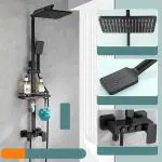 JAAZ -Rain Shower System Matte Black with High Pressure 10x9 inch Shower Head Hand Held Square Shower Head Bathroom Luxury Rain Mixer Shower Complete Combo Set Wall Mounted