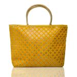 Kuber Industries Hand Bag|Sequins Silk Embroidery Purse|Traditional Indian Handmade Shoulder bag with Golden Handle (Yellow)