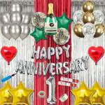 Bubble bells theme happy anniversary wall decorations items kit combo pack set for husband wife|happy anniversary foil balloons|gold star foil balloons|red heart heart shape foil balloon