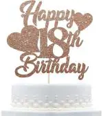 Zyozique Rose Gold Happy 18th Birthday Cake Topper Eighteen Birthday 18th Birthday Cake Topper 18th Birthday Decorations 18 Birthday Party Supplies