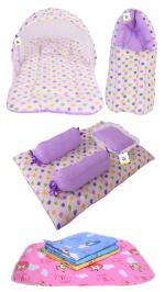 Toddylon New Born Baby Boy's & Baby Girl's Bedding Combo of Net Bed Sleeping Bag Gaddi Set & Sheets Sets