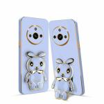 SYOTT 3D Mini Bunny with Folding Stand Back Cover Case Compatible for Realme 11 Pro plus Color Blue | Slim electroplated case | Stand case | Soft TPU | Bunny Theme | Camera Protection