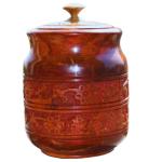 YUGO Brown Sheesham Wood Hand Carved Airtight Jar with Lid