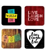 Whats Your Kick Live laugh Love Quotes Printed Set of 4 Coaster With Metal Stand
