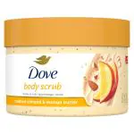 Dove Exfoliating Body Polish Scrub for Dry Skin with Crushed Almond and Mango Butter, Gently Exfoliates and Moisturizes to Reveal Instantly Soft, Smooth & Healthy Skin, Naturally Derived Ingredients, Sulfate-Free, Fruity Scent, 298g