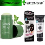 Extraposh Green Tea Mud Mask Deep Cleaning Oil Control Moisturizing Hydrating Skin Rotating Cream Mask Stick Mud Clay Mask + SKIN BRIGHTENING ANTI ACNE CHARCOAL FACE PACK (2 Items in the set)