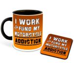 Whats Your Kick Biking Theme Motor Oil Design Printed Black Ceramic Coffee Mug with Coaster and Tea Mug 325ml